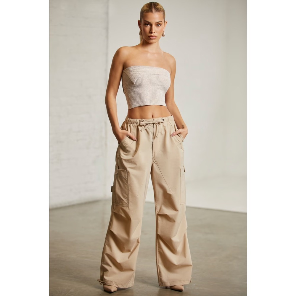 Oh Polly Wide Leg Cargo Pants Tan Beige Size Medium